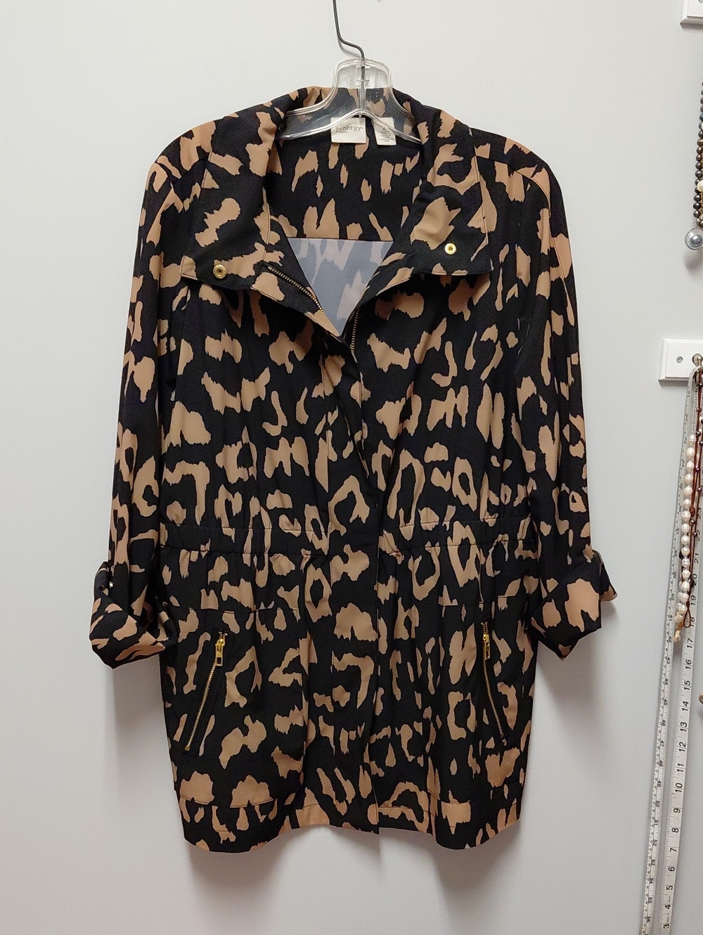 Chico's Animal Print Utility Jacket - Black & Tan, Size Large